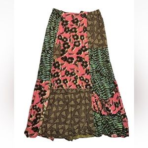 Women's Large gypsy boho maxi skirt floral tiered pockets sequin patch design